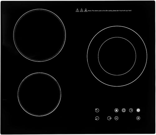 Placa eléctrica de cerámica de 24 pulgadas, estufa eléctrica de 3 quemadores, 110 V 2600 W y estufa de cocina integrada con bloqueo de seguridad