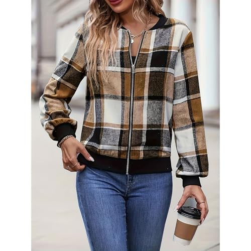 Shackets for Women 2025 Trendy Casual Zip Up Flannel Plaid Jackets Long Sleeve Lightweight Outwear Coat Fall Clothes2