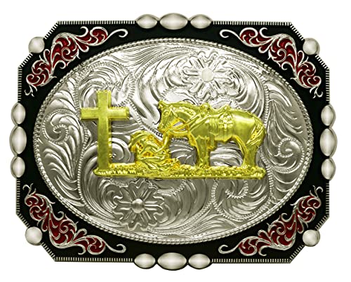 Image of Moranse Cross Cowboy Kneeling Prayer Horse Zinc Alloy Belt Buckles