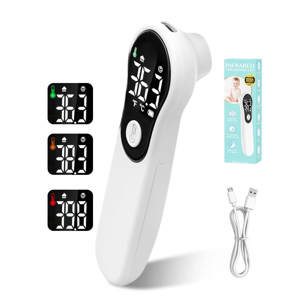 Thermomètre Frontal Sans Contact, Thermometre Bebe, Thermomètre Numérique Infrarouge pour Adultes, Lecture Précise avec Ecran LCD,°C/°F,Alerte Fièvre, Mesures Rapides et Précises (Crème)
