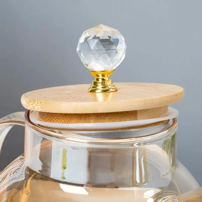Image of PrimeWorld Premium Glass Teapot 1800ml with Wooden Lid | Large Heat-Resistant Borosilicate Tea & Coffee Server Pot | Clear Stylish Kettle for Green Tea, Herbal Tea, Hot Water & Infused Drinks