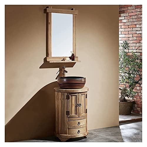 Fregadero de baño independiente con espejo, mueble de tocador de estilo retro para decoración de hotel y hogar