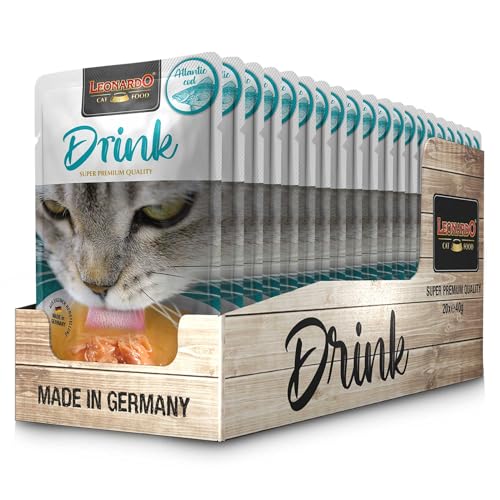 Leonardo Drink Bacalao Atlántico | 20 x 40 g | Complemento alimenticio para Gatos Adultos | para apoyar la Ingesta de líquidos | Ideal para complementar Alimentos Secos
