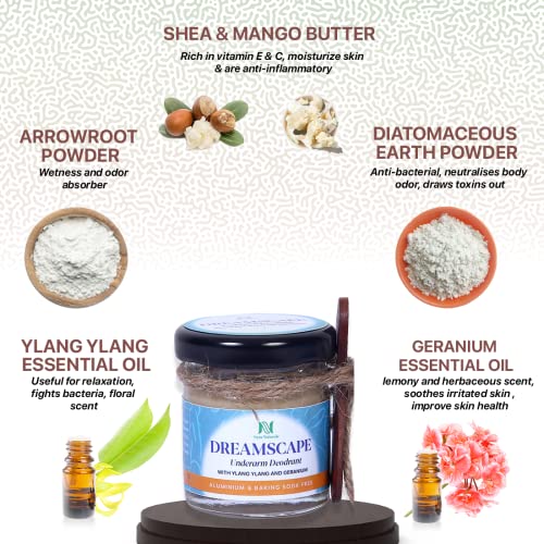 Image of Dreamscape Deodorant for Men & Women | Free from Aluminium & Baking Soda | Deodorant Cream with Geranium and Ylang Ylang (30 g, Pack of 3)