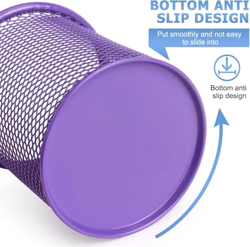 Image of Metal Mesh Pen Stand for Office & Home Desk | Black Stationery Holder Organizer for Pens, Pencils, Markers, Makeup Brushes | Durable Round Wire Mesh Pen Stand (Pack of 1) (purple)