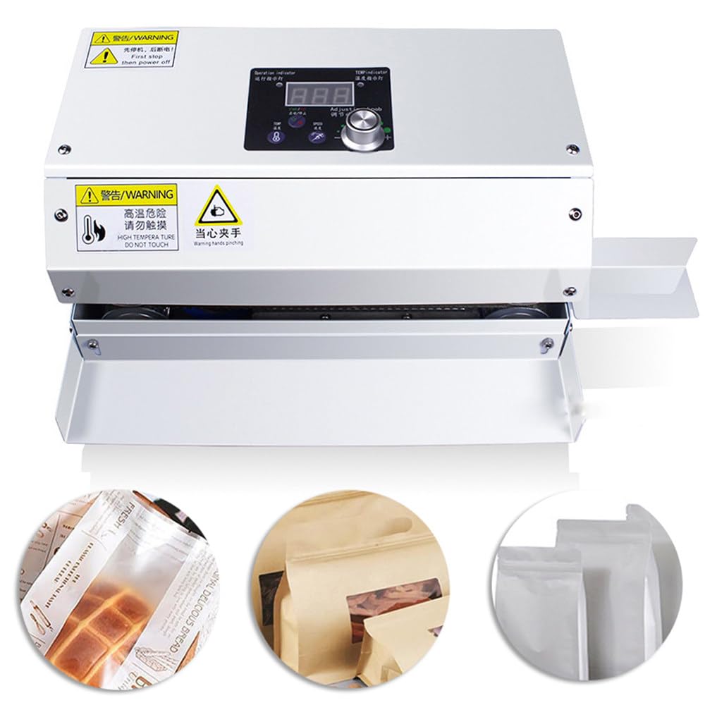 IUokLU Continuous Band Sealing Machine, Heat Sealer With Temp & Speed Adjustment, Automatic Horizontal Plastic Bag Sealing Machine For Home-Made-220