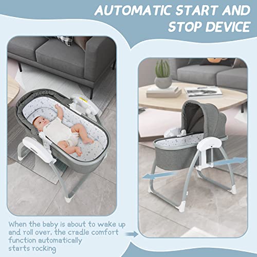 Image of INFANS 2 in 1 Smart Electric Baby Rocking Bassinet, Automatic Bedside Crib for Infants, Sleeper Cradle with Remote Control 5 Speed Natural Sway Timing Function 12 Preset Lullabies for Newborn