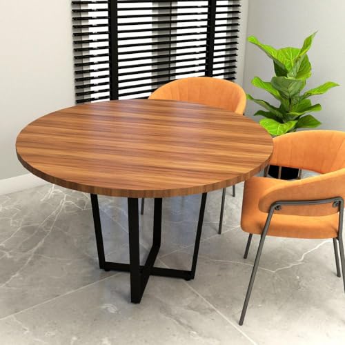 Top 5 Melhores Mesas Redondas para Comprar em 2025 11 Mesa de Reunião Industrial Redonda 110cm Pés em Metal F5 Cor:nogal com Preto