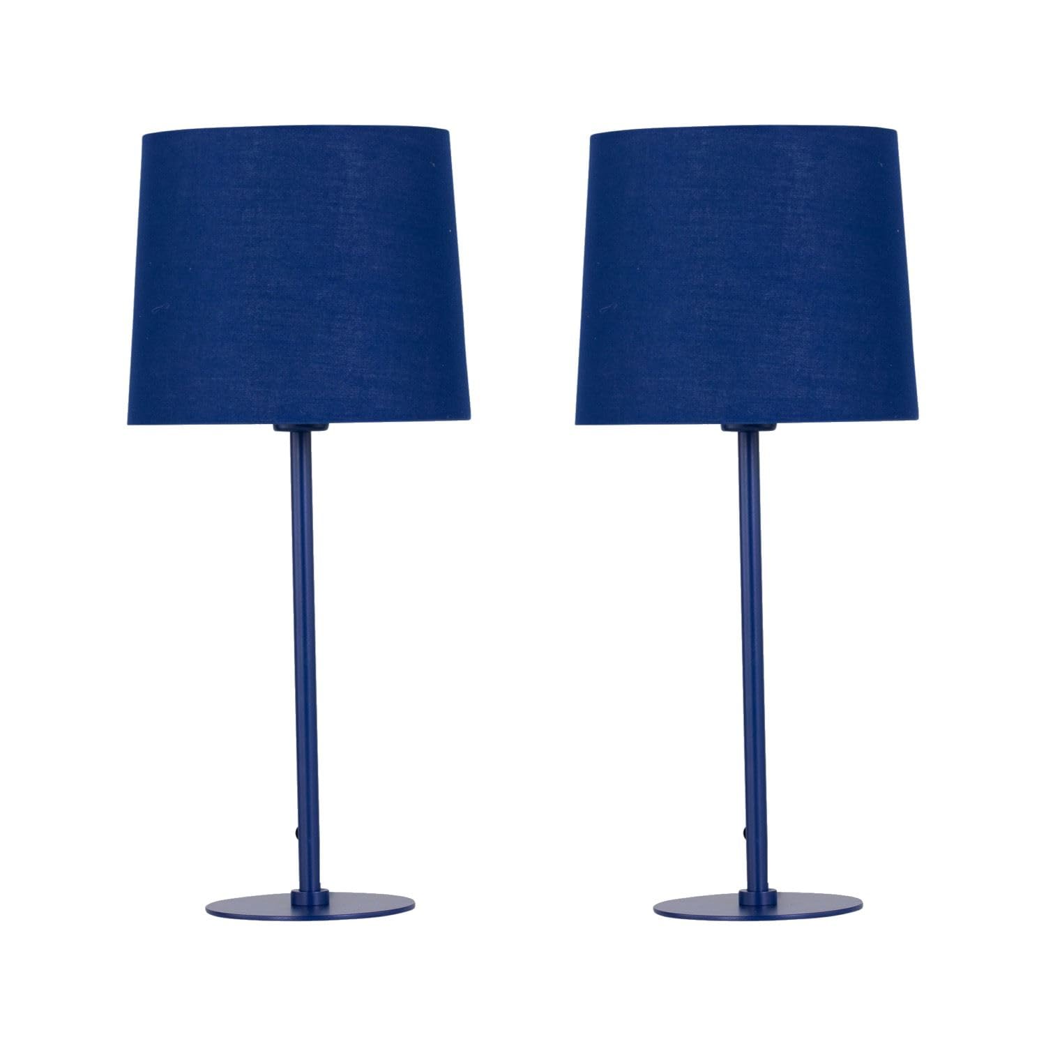 Firstchoicelighting Blue Set Of 2 Navy Table Lamps Or Bedside Lights, Cotton Fabric Shade, Height 40 Cm, Led Compatible