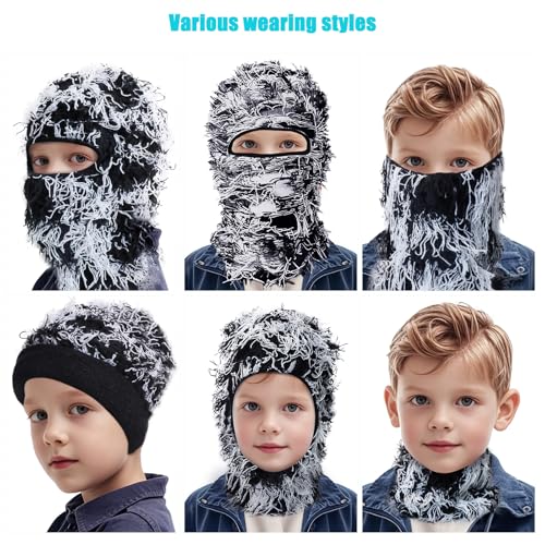 4 Pack Kids Distressed Balaclava Ski Face Mask, Winter Full Face Mask Windproof Knitted Hat Face Neck Warmer for Cold Weather for Boys & Girls - Image 3