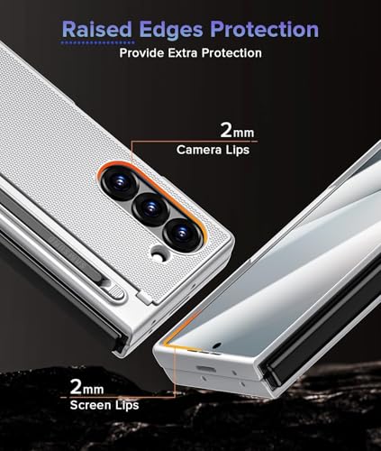 Image of Kapa Textured Grip S Pen Holder Hinge Protection Back Cover for Samsung Galaxy Z Fold6 / Fold 6 | with Kickstand & S Pen Slot Case (Silver)