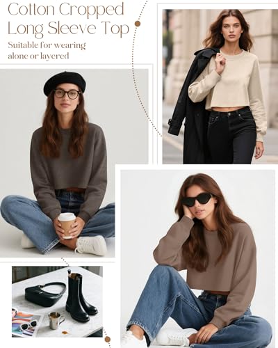 Ficerd 3 Pack Cotton Cropped Long Sleeve Tops for Women Loose Fit Crew Neck Drop Shoulder Crop T Shirts Basic Tee4