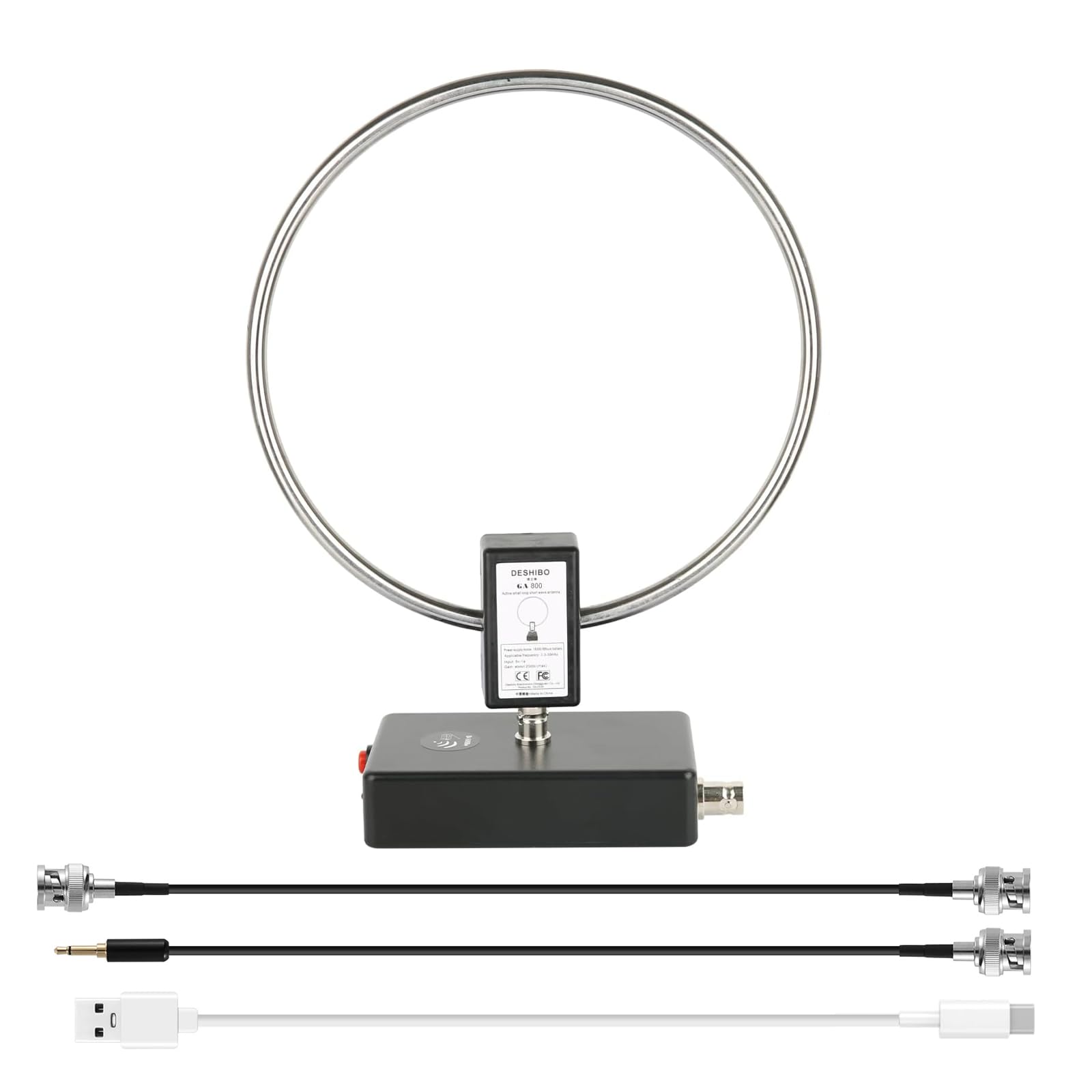 GA800 Antenna attiva portatile a onde corte (senza sintonizzazione), WOOKLEA Loop Antenna10kHz-159MHz, con cavo BNC, banda LW MW SW FM Air V, utilizzata per radio amatoriali