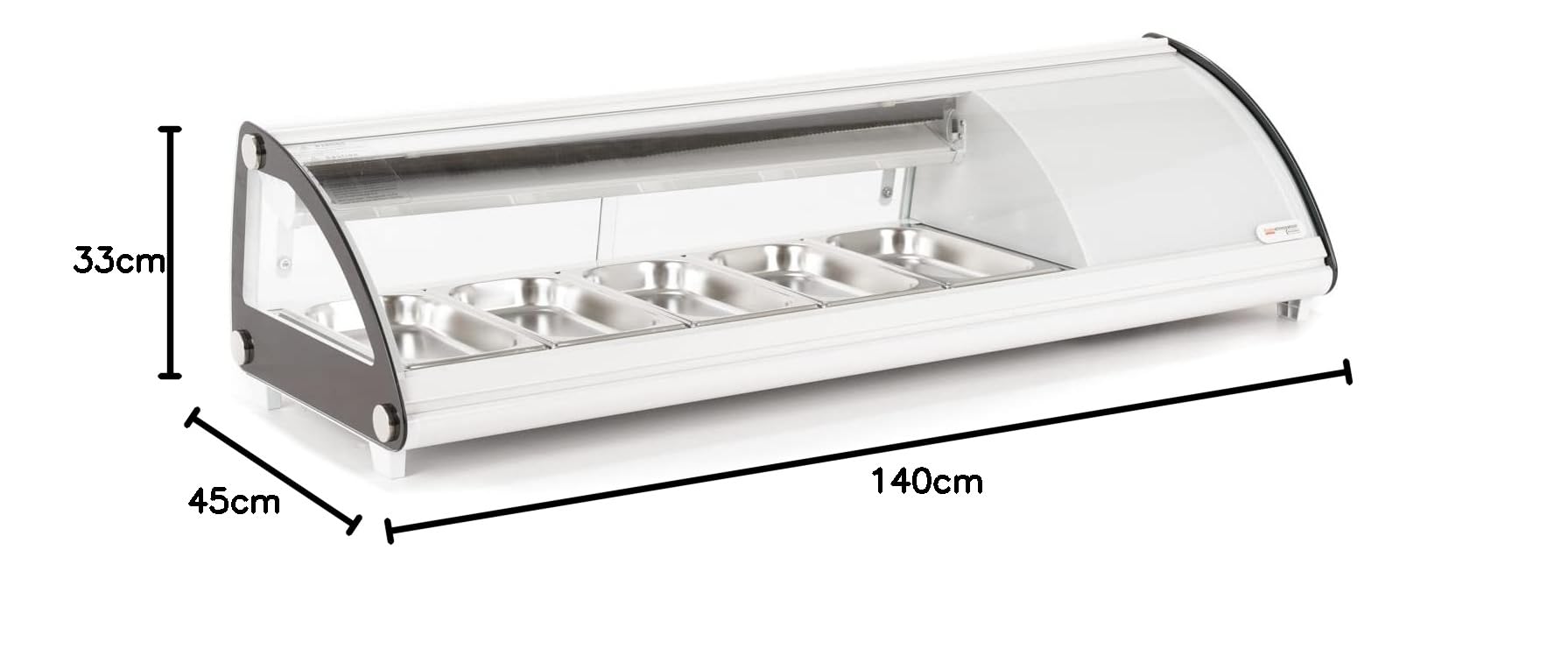 Ristoattrezzature Vetrina Frigo per Sushi da Banco Refrigerata - Vetro frontale curvo apribile - Motore incorporato - Bianca - 5 gn 1/3-130,7x45x33h cm