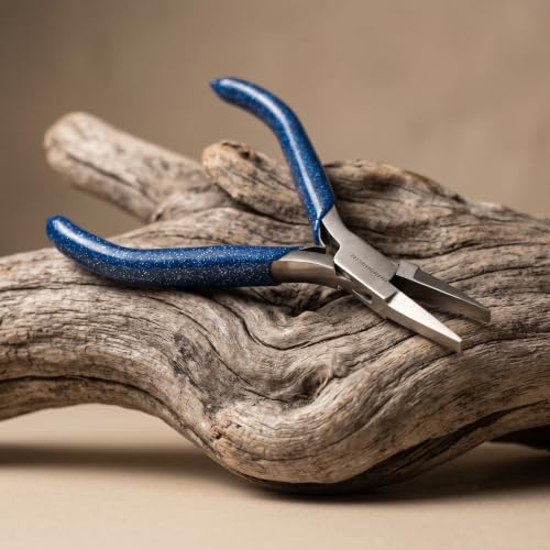 Image of Beadsnfashion Steel Jewellery Making Flat Nose Plier (5 Inch) - Professional Stainless Steel Jewellery Making Tool with Blue Grips Handle for Bending & Shaping Sharp Angles and Detailed Craft Work