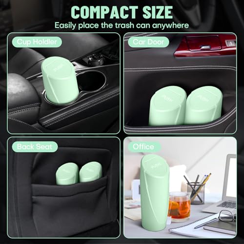 Image of Car Trash Can Bin with Lid - Car Garbage Can Cup Holder - Green Mini Leakproof Vehicle Trash Garbage Can Bin with 20pcs Trash Bags-Car Organizers and Storage for Front Back Seat Accessories