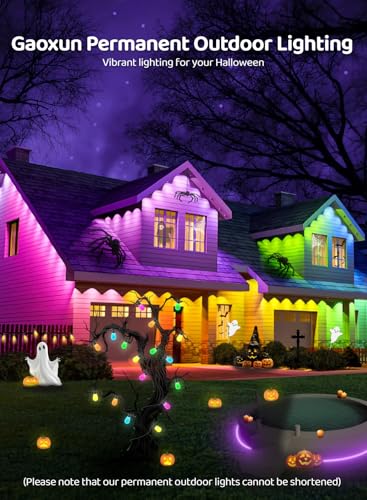 Image of Gaoxun 150ft Permanent Outdoor Lights, RGBW Smart Outdoor Lights for House with 54 LED, APP /Remote Control, 47 Scene Modes, Timer, IP67 Waterproof Eaves Lighting for Daily Holiday Christmas Decors