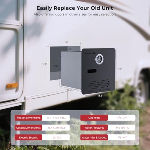 Image of CAMPLUX RV Tankless Water Heater, 65,000 BTU Hot Water Heater with Mixing Tank, 2.64GPM Black RV Water Heater with Door and Remote Controller, High Altitude Performance,CSA Certified