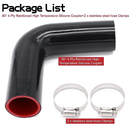 Image of 90 Degree ID 1.75inch(45mm) Elbow Coupler Silicone Hose 4-Ply with 2PCS Stainless Steel T-Bolt Clamp