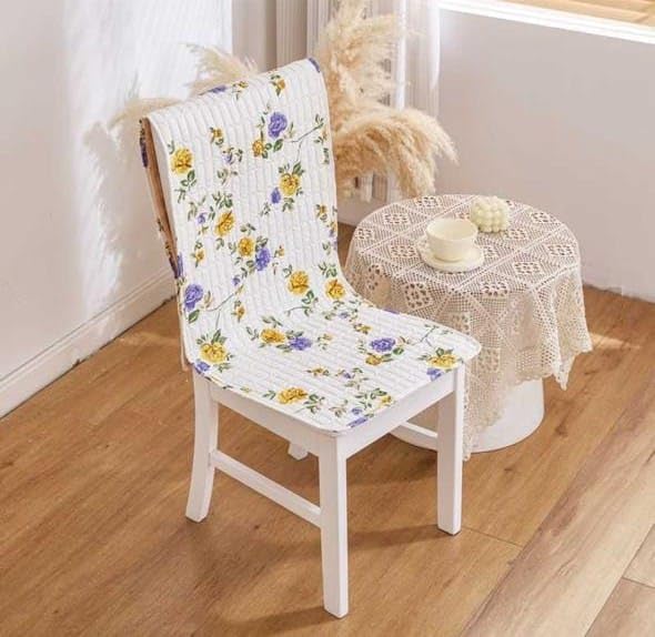 Image of HOMETHREADS Floral Quilted Cotton Chair Cover - Soft, Comfortable Dining Chair Seat Protector with Non-Slip Backing & Strong Elastic Strap for Snug Fit (Purple Beige, Pack of 4)