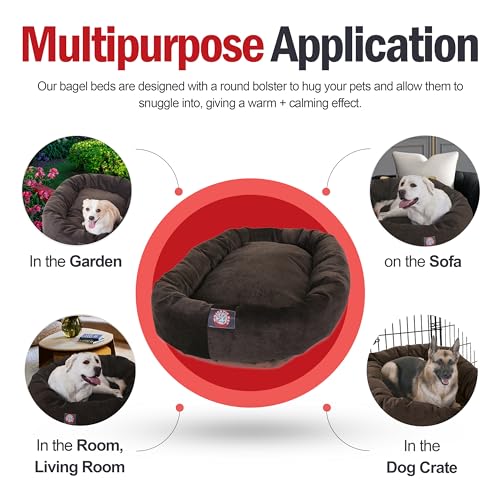 Image of Majestic Pet 24 Inch Micro Velvet Calming Dog Bed Washable - Cozy Soft Round Dog Bed with Spine for Head Support - Fluffy Donut Puppy Mat 24x19x7 (inch) Small - Storm (2025)