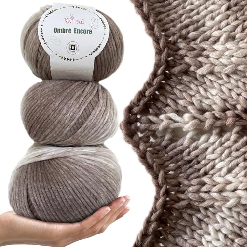 Image of Ombre Encore Chunky Ombre Yarn #5 Weight, 3-Pack (507Yds /420G) Coffee Cream | Multicolored Bulky 5 Weight Yarn for Crocheting with Free Patterns - Chunky Acrylic Yarn for Knitting