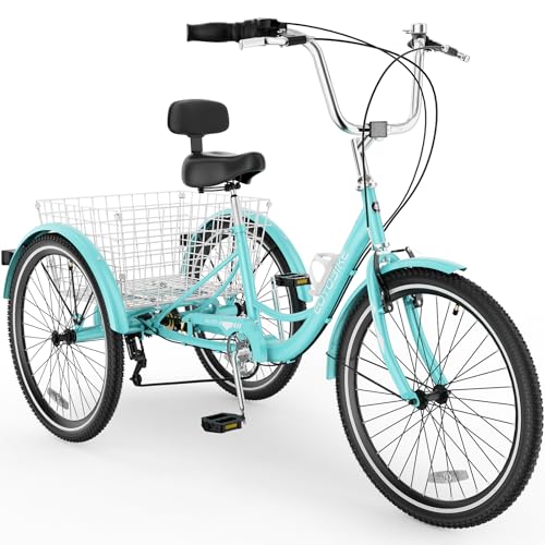 MOONCOOL Adult Tricycles 3 Wheel 7 Speed Trikes, 20/24/26 inch Adult Trikes 3 Wheeled Bike with Basket for Seniors, Women, Men