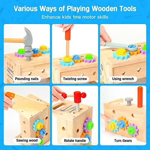 image for Hieoby Wooden Tool Set for Kids 2 3 4 5 Year Old, 29Pcs Educational ST