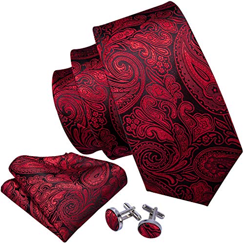 Image of Barry.Wang Men Tie Set Paisley Silk Necktie Pocket Square Cufflinks Formal Wedding Business Party