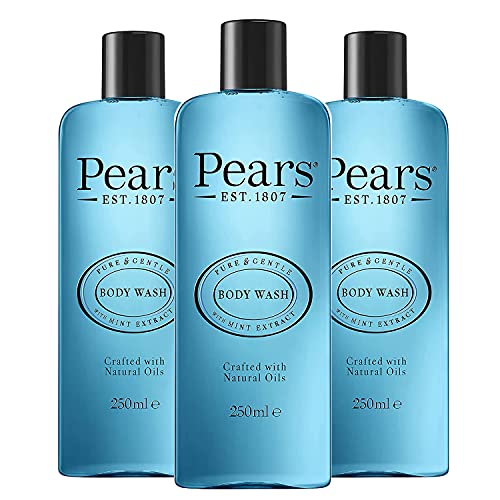 3 x Pears Pure & Gentle Gel de Ducha 250ml | Extracto de Menta | Hecho con Aceites Naturales y sin Jabón | Hidratación Nutritiva y Extractos Naturales Cover