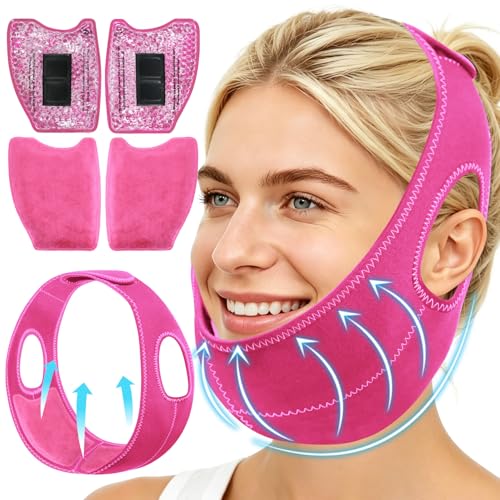Image of Wisdom Teeth Ice Pack Head Wrap Jaw Face Ice Pack with 4 Gel Packs for Wisdom Teeth Removal Extraction Toothache Pain Relief Facial Oral Surgery TMJ Tonsillectomy Recovery (with Ear Hole-Rose Pink)