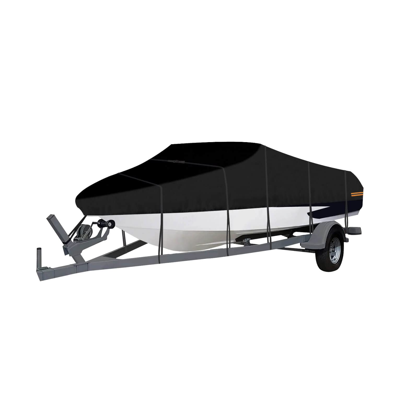 OutdoorLines Waterproof Boat Covers 20-22 Ft Long - Heavy Duty UV Resistant Trailerable Boat Covering for V-Hull,Tri-Hull, Bass, Runabout, Fish&Ski,Pro-Style Fishing Boat, Black
