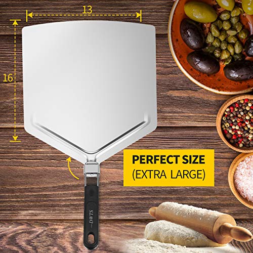 Large Pizza Peel 16 inch | DWTS Pizza Peel Extra Large Pizza Paddle Stainless Steel with Folding Handle for Indoor and Outdoor Pizza Oven.