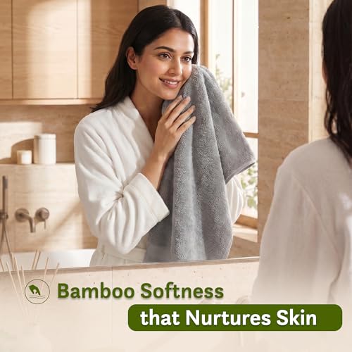 Image of MYTRIDENT Cotton Bamboo Towels for Bath Large Size | Soft & Absorbent | Anti-Microbial & Anti-Odour | 450 GSM | 1 Piece Bath Towel for Men /Women - Charcoal