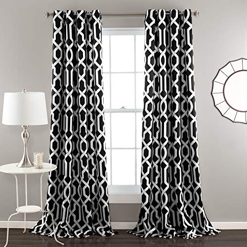 Lush Decor Edward Trellis Curtains Room Darkening Window Panel Set for Living, Dining, Bedroom (Pair), 84” x 52”, Black