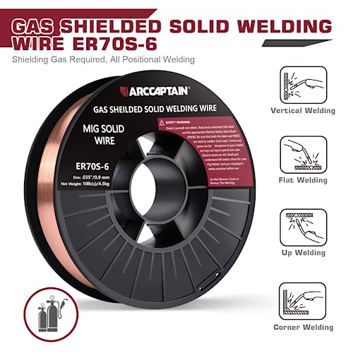 Image of ARCCAPTAIN Mig Welding Wire, 0.035 10Lb Mig Wire ER70S-6 10Lbs Gas Solid Carbon Steel Low Splatter Mig Welding Wire Compatible With Lincoln Miller Forney Harbor Welder 0.09 4.5KG, Pack of 2