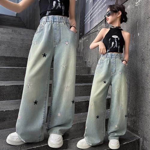 Girls Baggy Wide Leg Jeans Elastic Wasit Ripped Distressed Pants Trendy Cute Y2K Streetwear Pockets Denim Trousers3