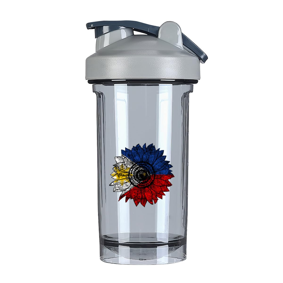 Vintage Sunflower Philippines philippinese Flag 18 Ounce Shaker Bottle Drink Mixer Leak-proof Pre Workout Protein Shakes Meal Replacement Shakes Bottles 500ML/18 Oz Gray