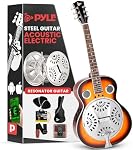 Pyle Resonator Guitare électrique acoustique – 6-String Col rond, résophonique traditionnel avec pré-amplificateur intégré, ensemble complet avec/cas, sangle, tuner & Choisir