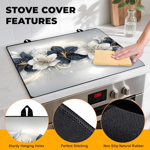 Image of Stove Top Cover Retro Flower Gas Stove Top Cover for Home Decoration Kitchen Pad Non-Stick Washable Cooktop Covers Countertop Protector Keep Stove Clean 28 inchx20 inch (Flower)