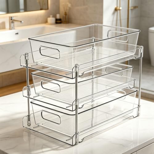AUNMAS Organizador Bajo Fregadero con Cajones Extraíbles (3 Capas) | Diseño Acrílico Transparente para Organización de Baño y Cocina miniatura 5