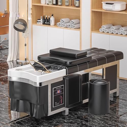 Image of Salon Shampoo Bowl, Shampoo Massage Bed Head Therapy Shampoo Basin for Spa Beauty Salon with Fumigation and Water Circulation, Black