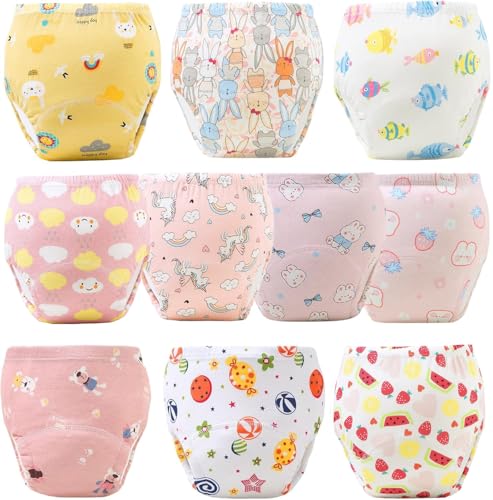 Oasisgalore 10PCS Baby Potty Training Pants كلوت تعليم الحمام للاطفال Breathable Reusable Cloth Diapers for Babies Toddler Training Underwear for 0-3 Years Boys and Girls (Girl S)