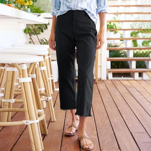 Linen Capris Pants Women Straight Leg Summer Business Casual Cropped Pants Ankle Length Chino Work Trousers2
