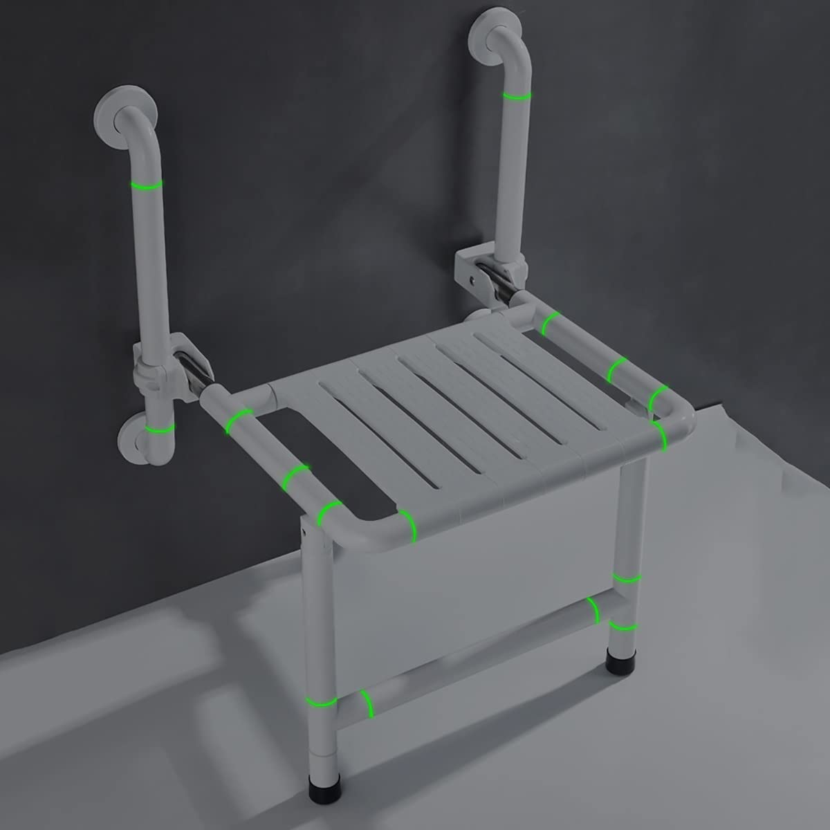 Asiento de Ducha Plegable montado en la Pared con Barra de Agarre, Patas de Asiento de Pared, reposabrazos de Seguridad Antideslizante para Inodoro, Taburete de baño para Ancianos,