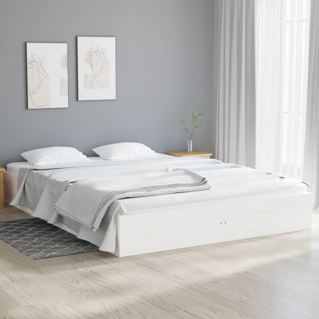 vidaXL Estructura de Cama Doble Somier Dormitorio Base Habitación Muebles Mobiliario Hogar Cuarto Descanso Madera Maciza Blanco 135x190 cm