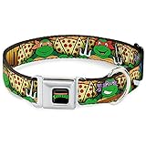 Buckle-Down Seatbelt Buckle Dog Collar - Classic TMNT Turtle Poses/Pizza Slices - 1' Wide - Fits...