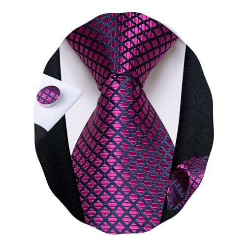 Image of DiBanGu Striped Tie Set for Men Silk Woven Plaid Necktie and Pocket Square Cufflinks Business Wedding