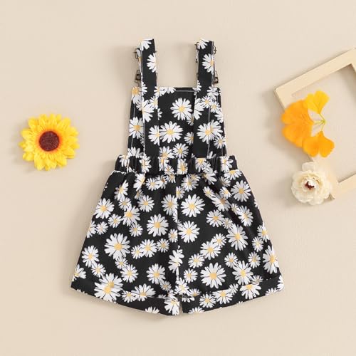 Image of Ayalinggo Toddler Baby Girl Sunflower Print Overalls Shorts with Pocket Suspender Trousers Cute Summer Clothing Outfit