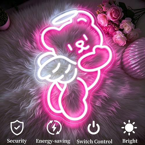 Image of Bear Angel Neon Sign Led Neon Lights Neon Signs for Wall Decor Light Up Sign for Birthday Party Club Gift